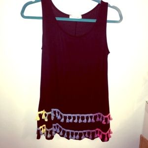 Black tunic tank with rainbow tassel hem